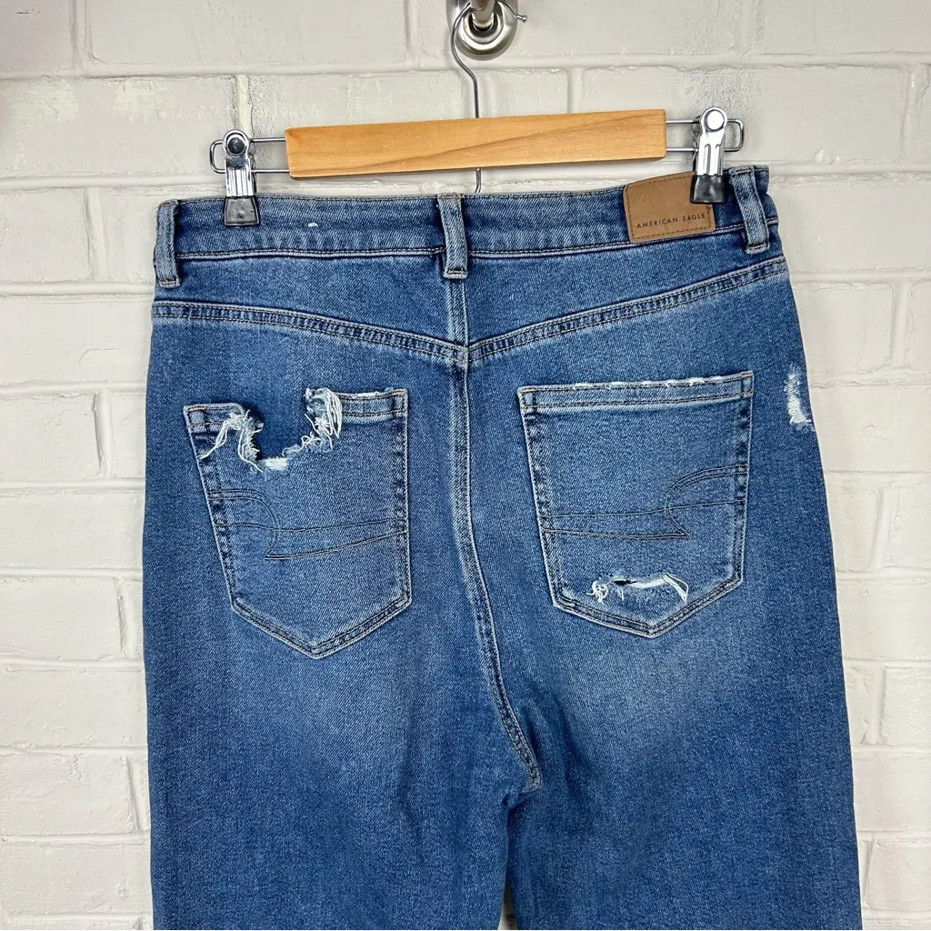 American Eagle Distressed Highest Rise Mom Jeans Size 10 - Image 9