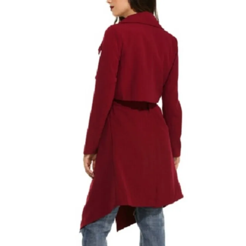 Elegant Burgundy Duster Wrap Coat with Pockets Size Medium - Image 2
