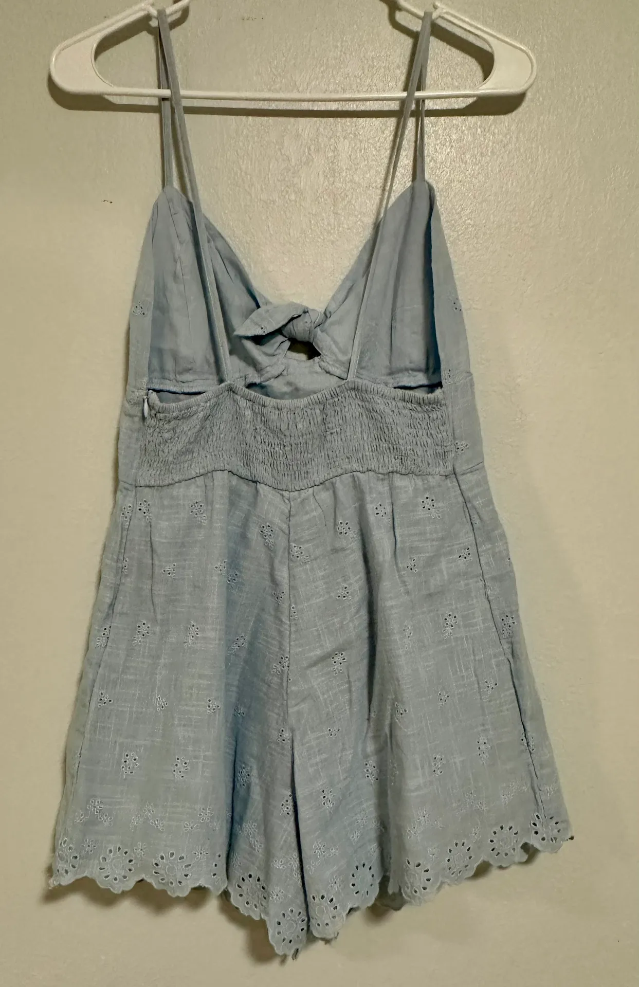 Baby Blue Embroidered Shorts Romper w/ Spaghetti Straps & Side Zip NWT M - Image 9