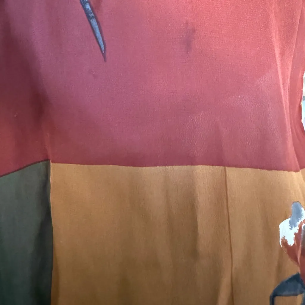 Halston Silk Scarf Vintage 1980’s Abstract Patchwork Floral Print Italy Red - Image 10