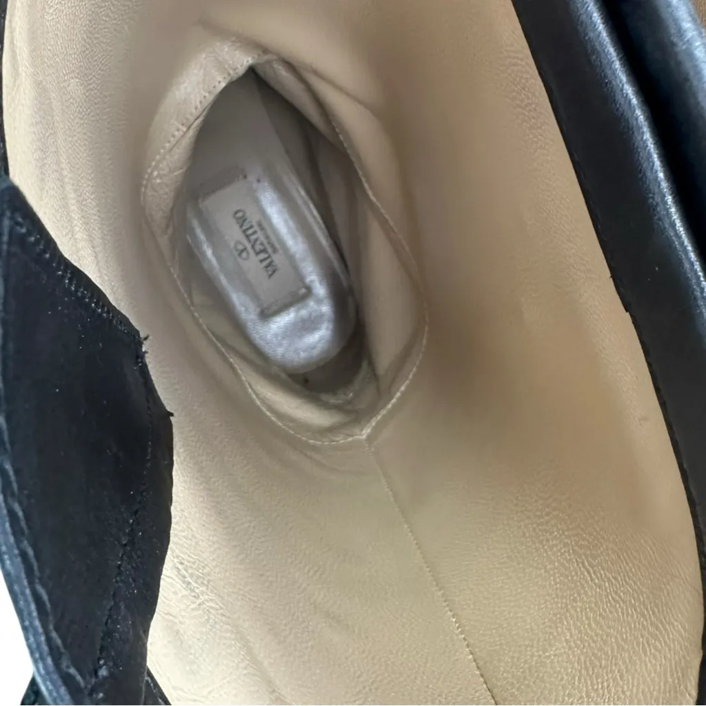 Valentino Black Studded Floral Applique Biker Boots Size 38 - Image 10