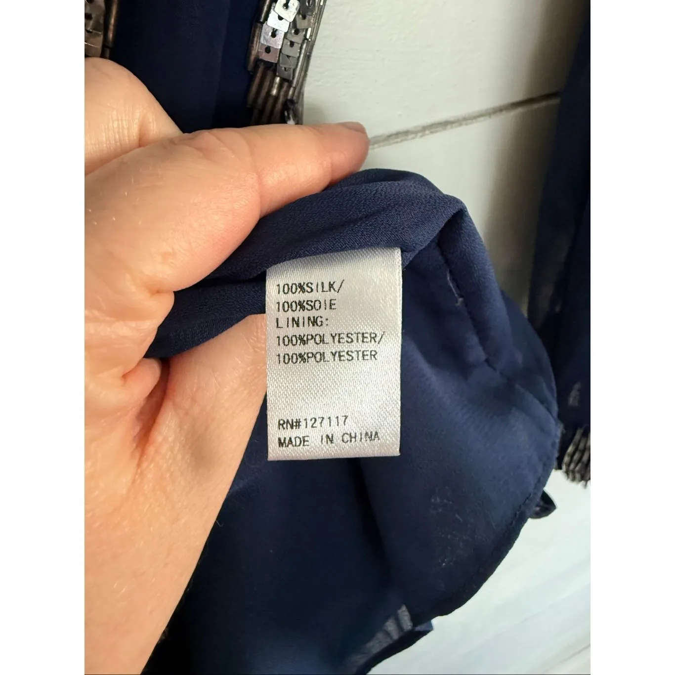 Mark & James Badgley Mischka Women’s Large Silk Navy Beaded Midnight Dress New - Image 4