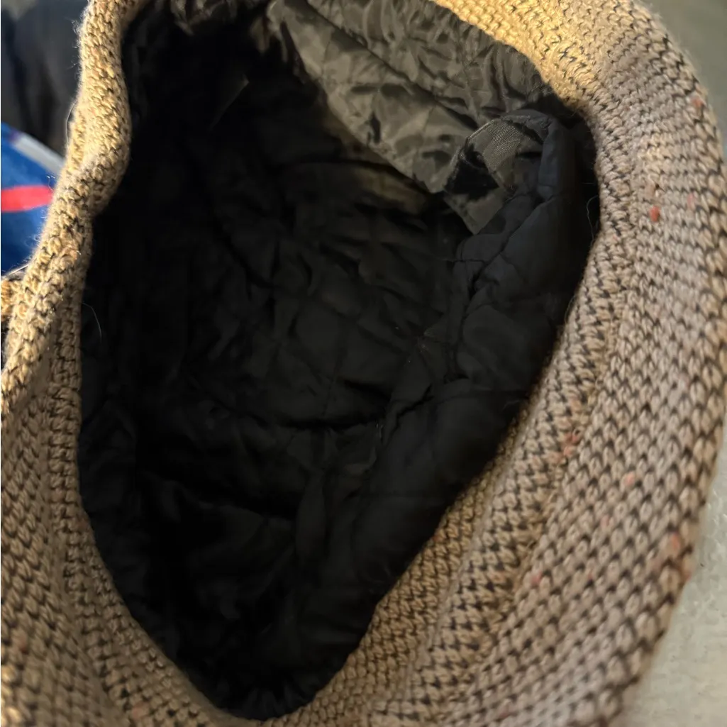 Elegant Tan Knit Women's Hat with Floral Detail - Image 4