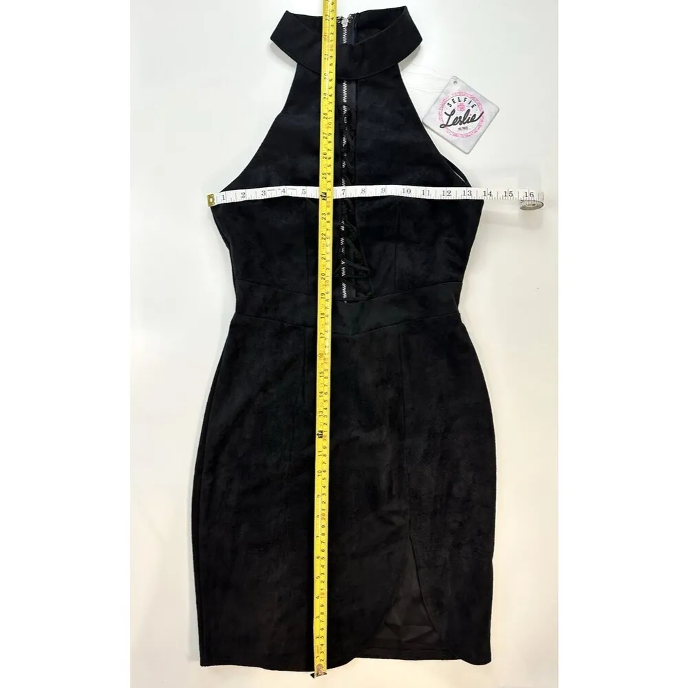 SELFIE LESLIE Helena Halter Dress Suede Mini Lace Up Sleeveless Fitted XS S NEW - Image 5