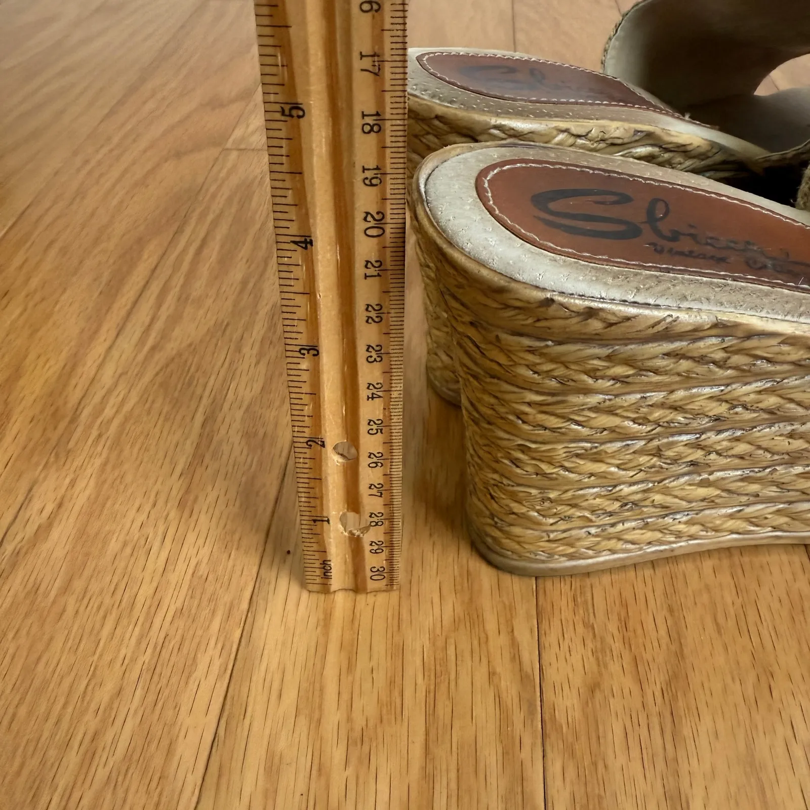 Sbicca Vintage Collection Wedge Sandals Raffia Woven Slides‎ Size 9 - Image 6