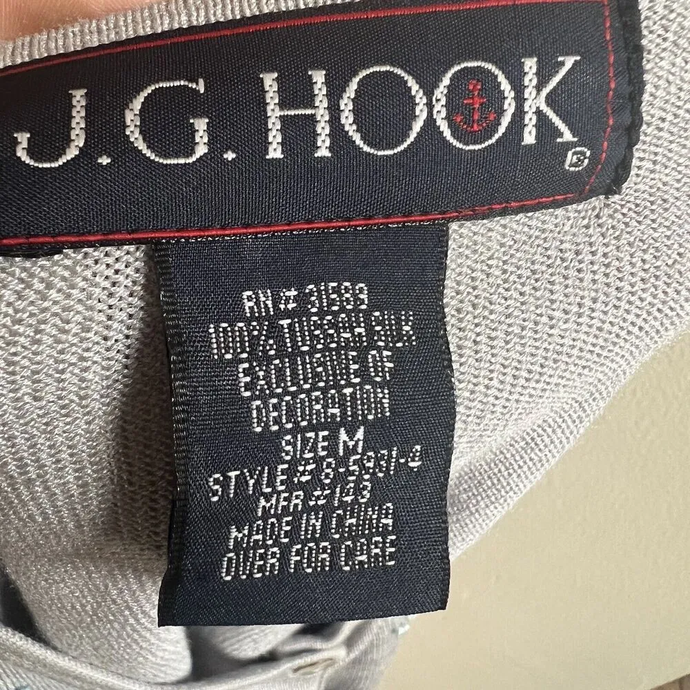 Vintage J.G. Hook Tussah Silk Embroidered Cardigan Medium Blue Teacher Preppy - Image 11
