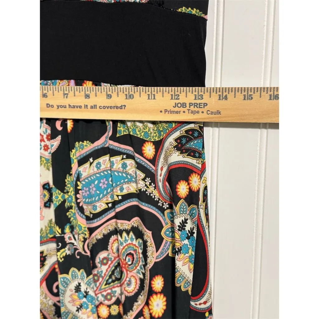 VTG Y2K Lipstick Paisley Mini Dress Empire Waist Stretch Cap Sleeve Black Size M Blue Size M - Image 4