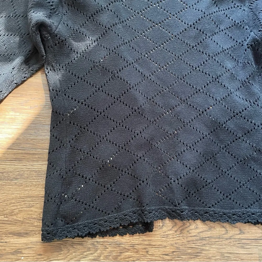 Vtg 90s Susan Bristol Black Sweater Cardigan Floral Bouquet Ribbon Sz Large - Image 8