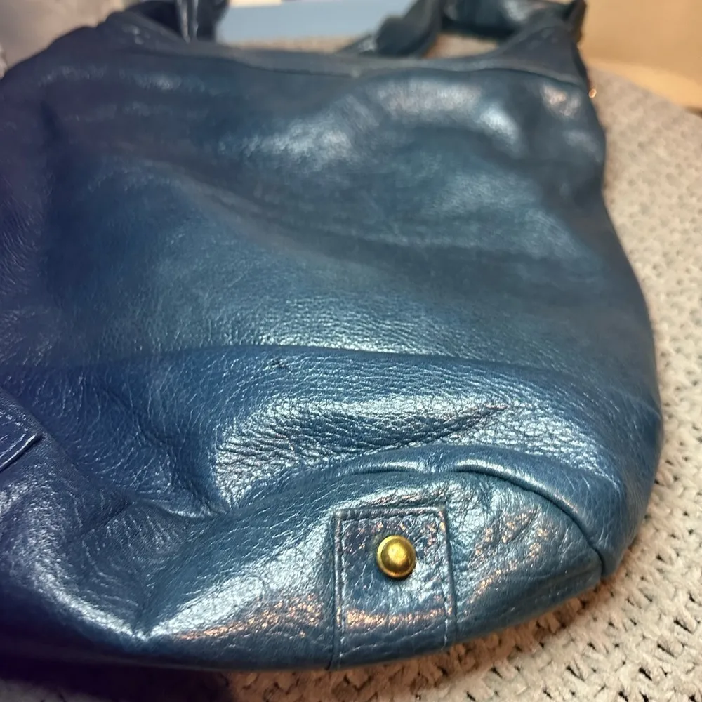 Large Gustto Designer Blue Leather Slouch Purse - Image 8