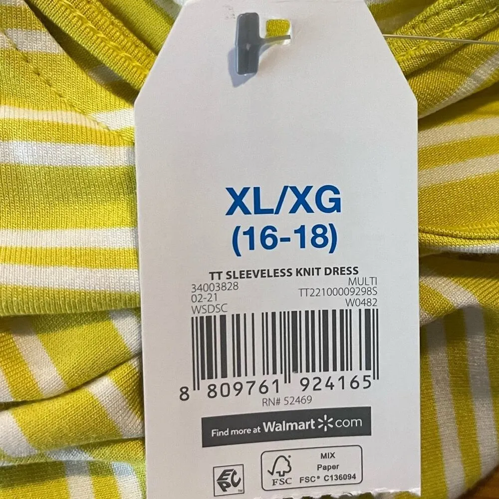 Time and Tru Tee Shirt Dress Swing Sleeveless Pockets Yellow New Women’s Size XL - Image 10