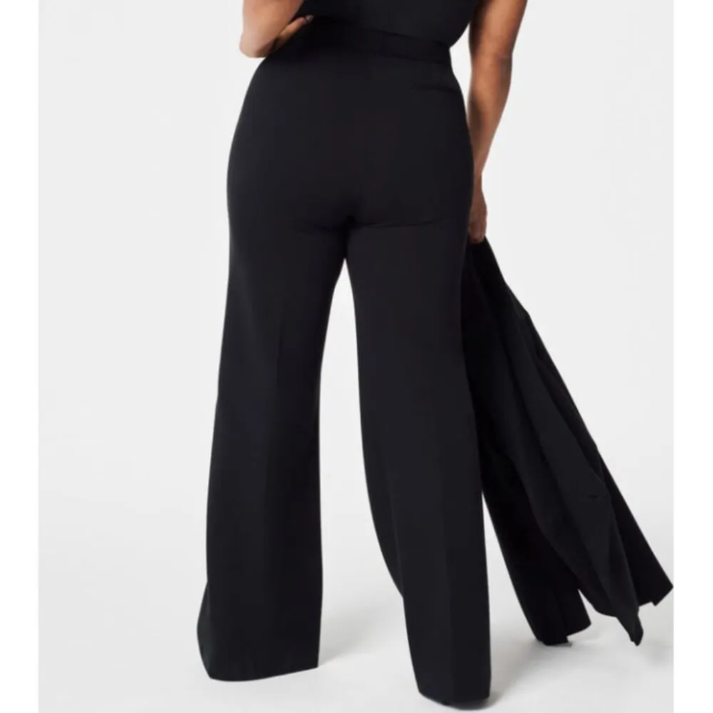 Ponte Button Front Wide Leg Classic Black High-Rise Waist Stretchy Trouser - Image 6