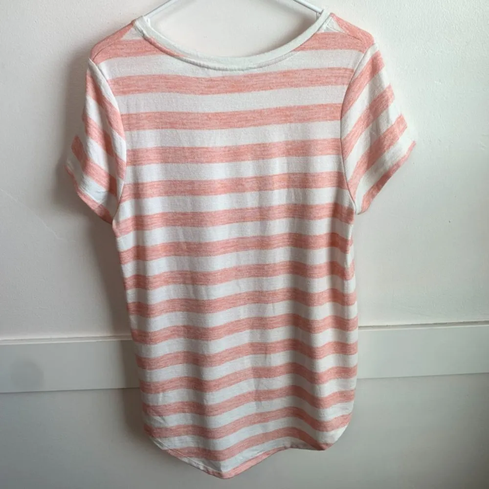 Market & Spruce White & Orange Striped Rounded Hem Short Sleeve Shirt - Image 2