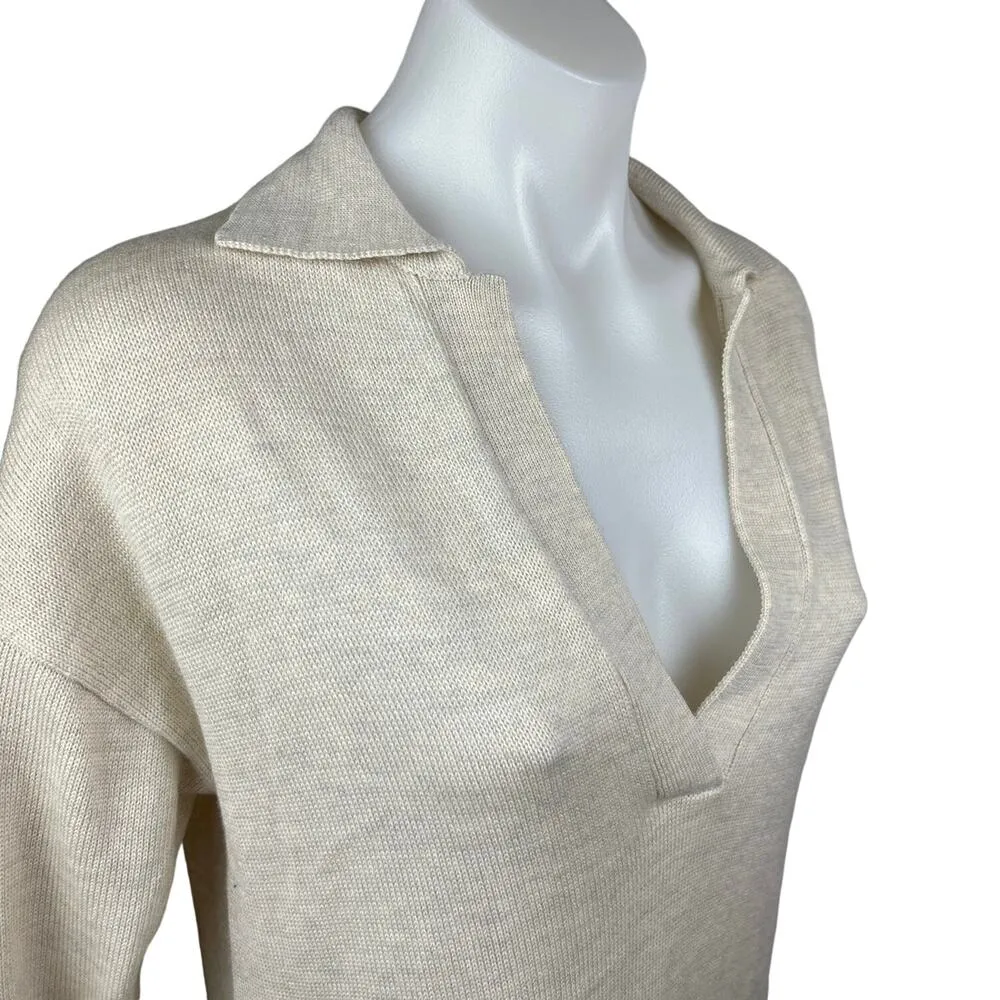 Aritzia Wilfred NWOT Cream White Knit Deep V Wool Collar Midi Sweater Dress 2XS - Image 8
