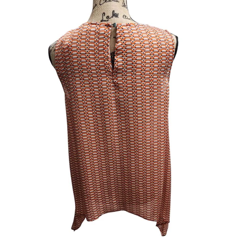 NY&C‎ Geometric Print Sleeveless Blouse Orange White Navy Summer Top Medium - Image 2
