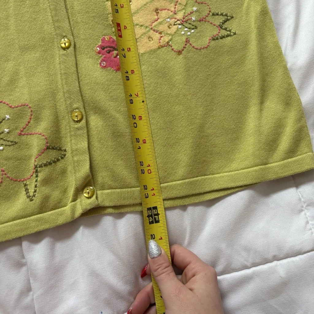 Vintage Y2K Retro Womens Medium 3/4 Sleeve Tropical Pineapple Floral Cardigan Green - Image 6
