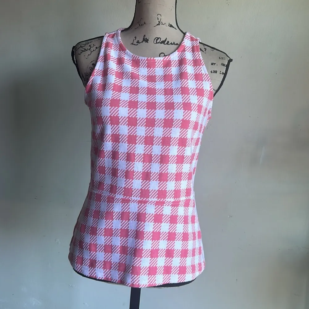 Ann Taylor Sleeveless Gingham Peplum Pink White Top Size Small - Image 7