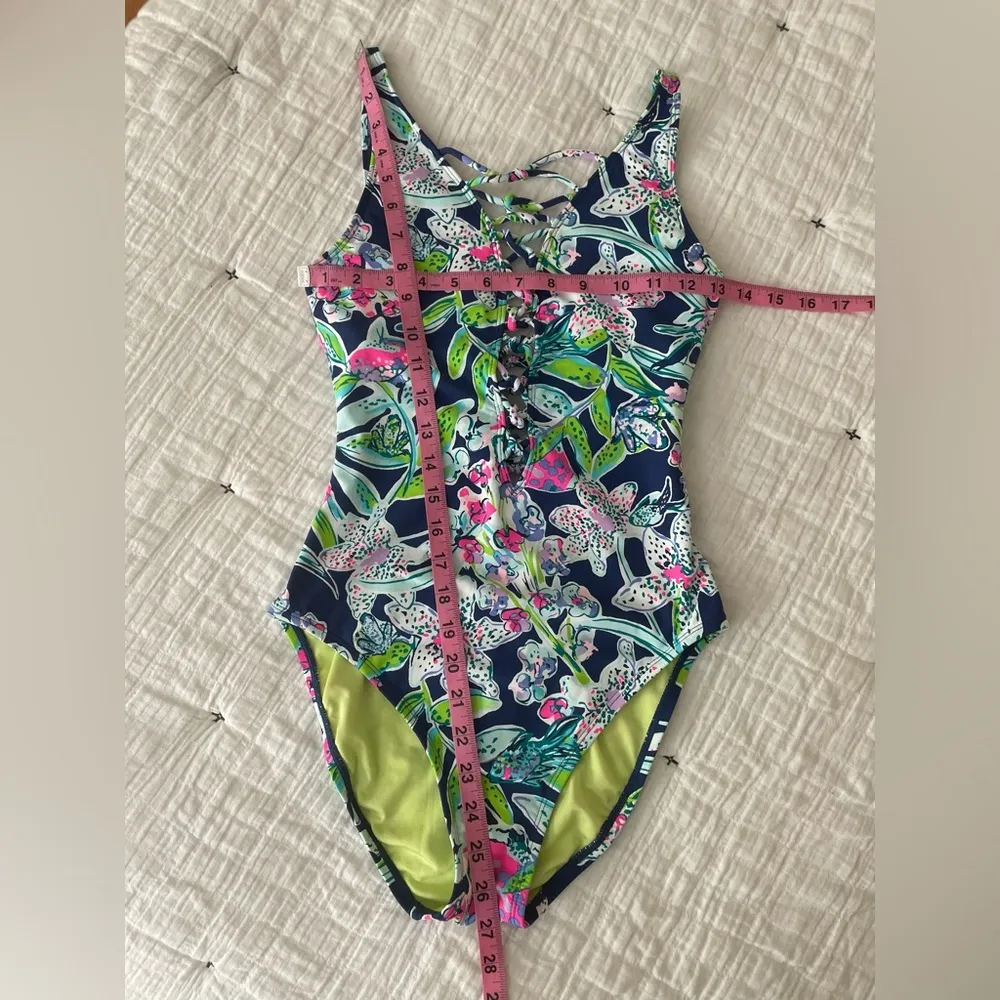 LILLY PULITZER Isle Lattice Swimsuit Deep Sea Navy Sway This Way Size 2 - Image 11