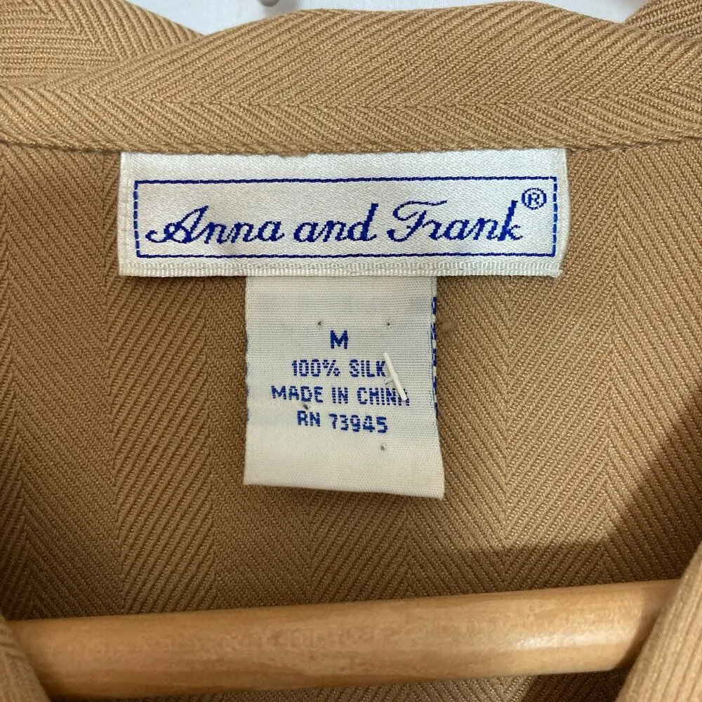 Vintage Anna and Frank 100% Silk Herringbone Cuff Sleeve Button Shirt Blouse Top Brown Size M - Image 2