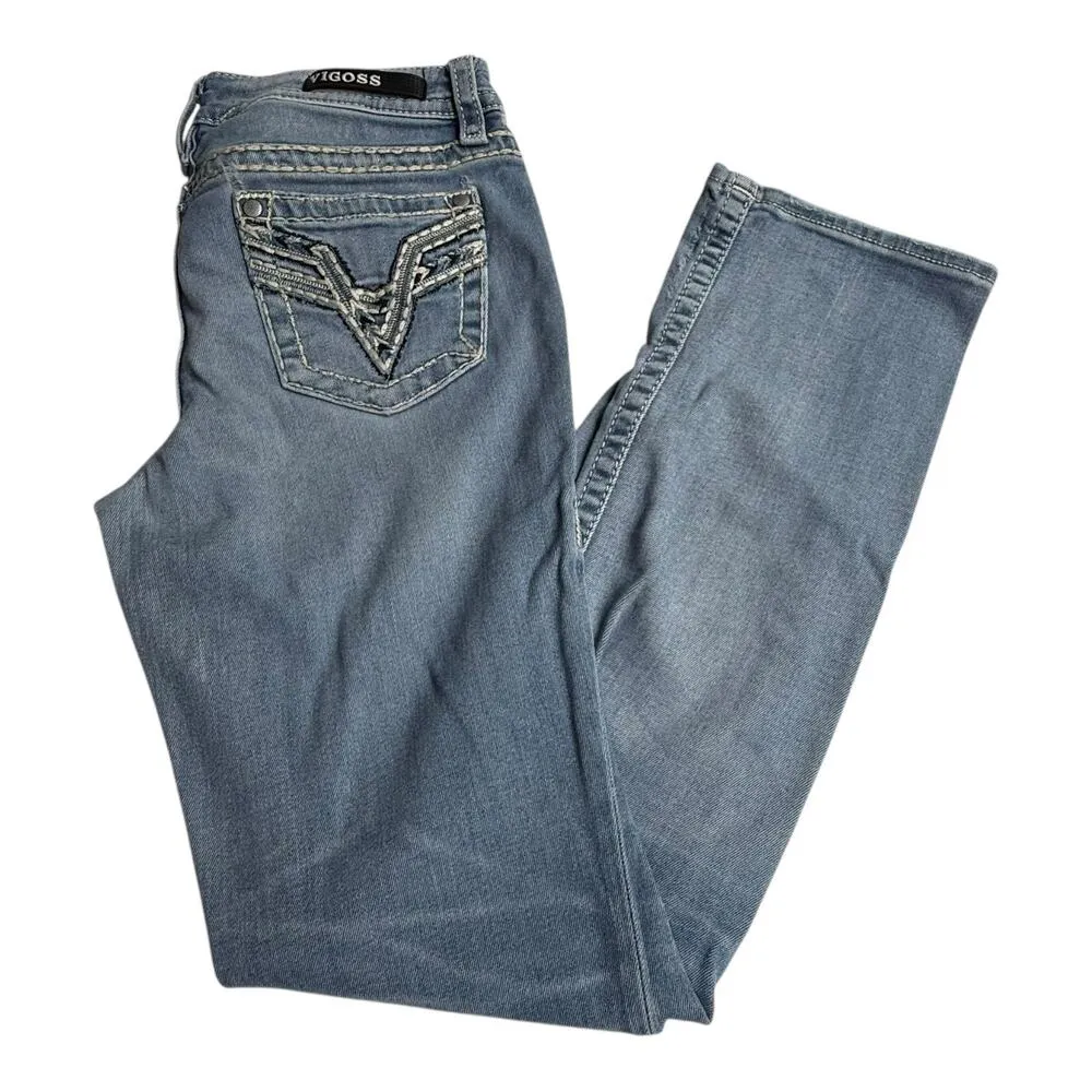 Vigoss Blue JEANS Denim Womens SZ 4 Embroidered 5 Pocket 26x32 Heritage Fit Boot - Image 7