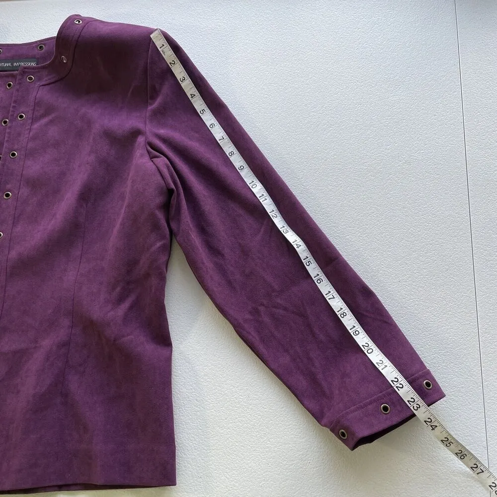 Womens Natural Impressions Open Front Jacket Plum Gold Grommets Size Large Purple - Image 11