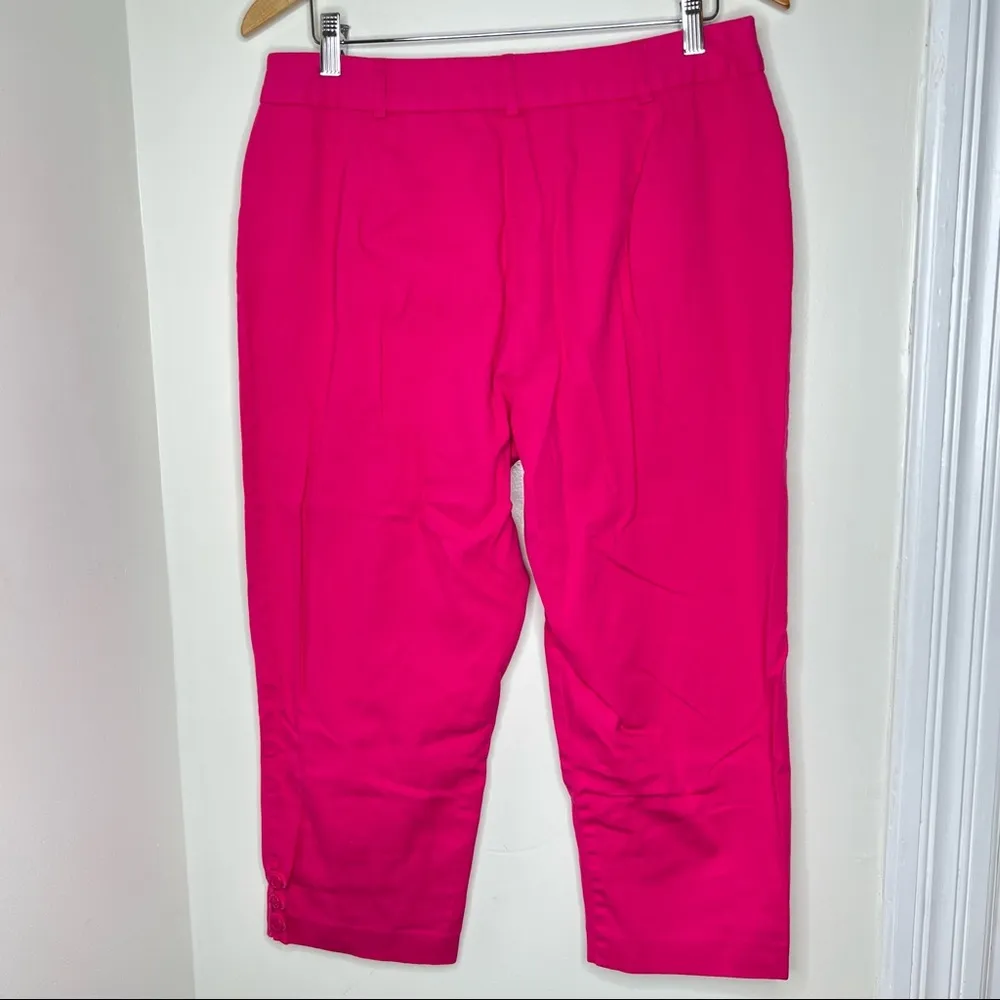 Pink Capri Pants Woman’s Size 14 Cotton Spandex Button detail Flat Front - Image 2
