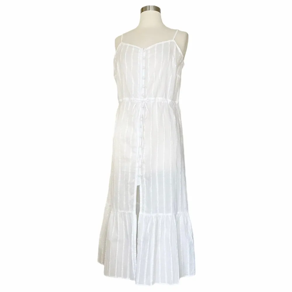 SOLID & STRIPED White Cotton Dress Button Down Sleeveless Straps Plumetis M NWOT - Image 5