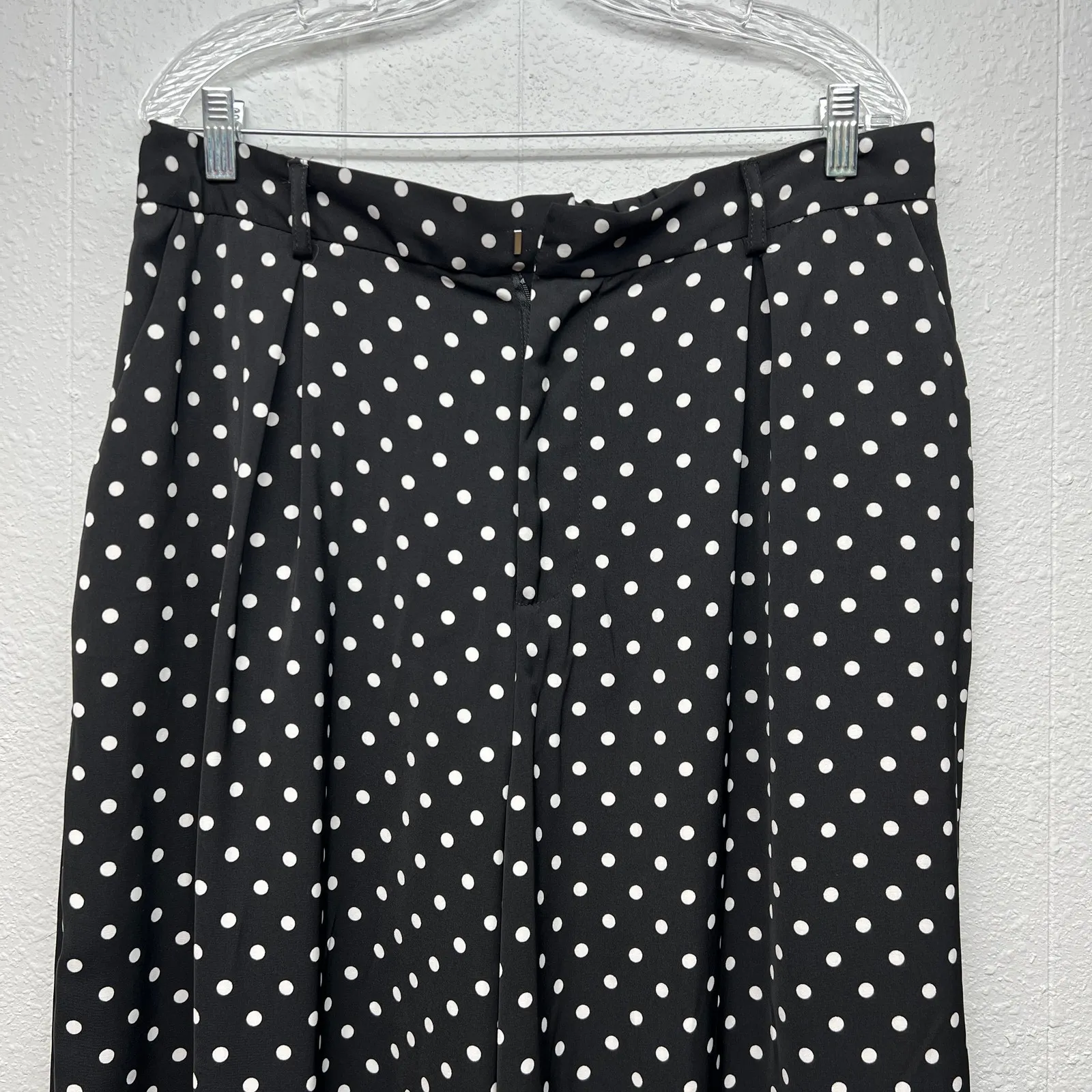 Tronjori Polka Dot Womens Pants XXL High Rise Pleated Front Wide Leg Career Chic Black - Image 3