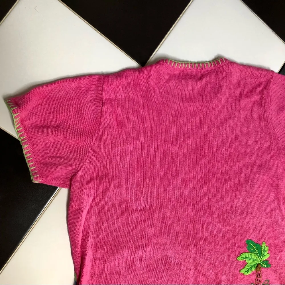 Vintage 90s  Tropical Flamingo Scene Beachy Hot Pink size 1X - Image 11