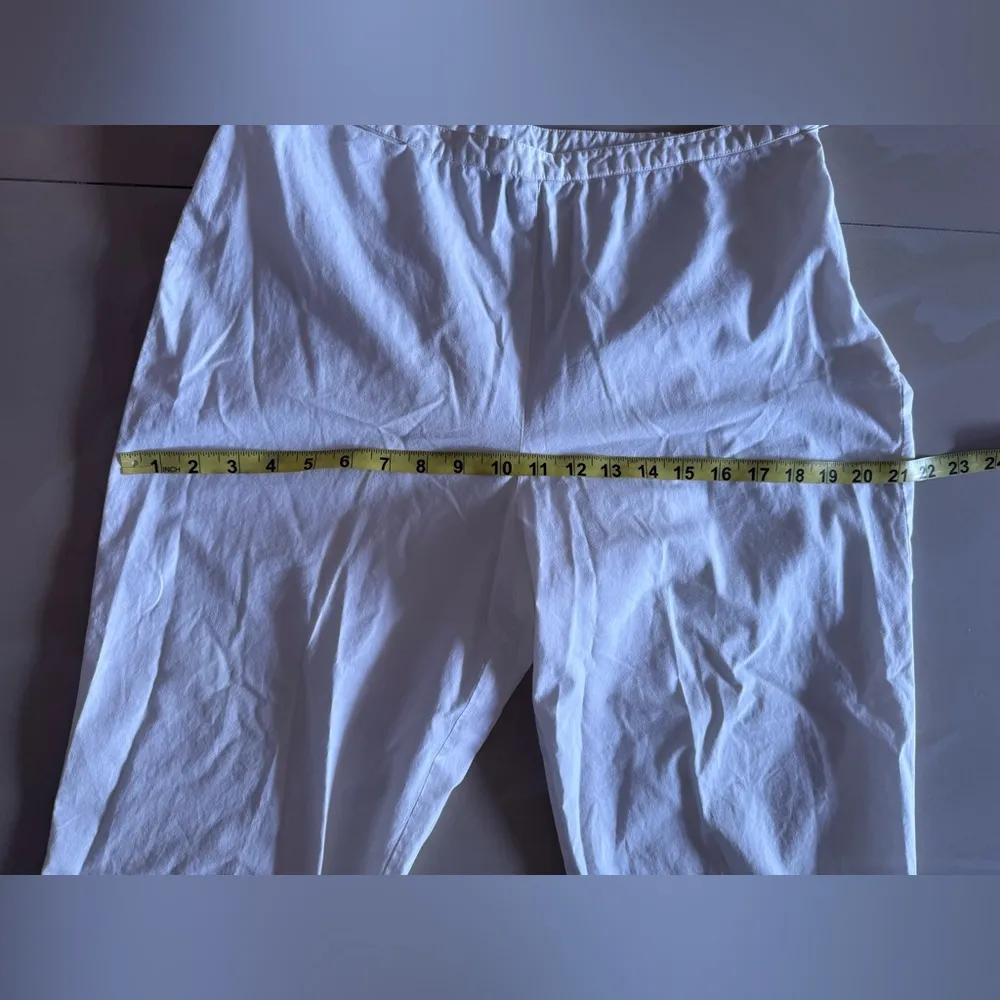 EILEEN FISHER Pants  Cotton Stretch Twill Wide Cropped Side Zip White Size M - Image 7