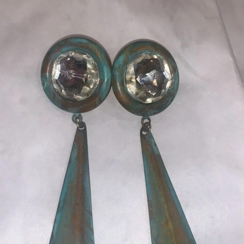 4in Long Copper Tone Double Triangle with Rhinestones - Image 2