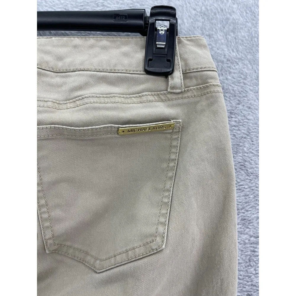 Michael Kors MK Women's Pants Tan Brown Slim Size 2 Gold Zipper Pockets Cotton - Image 5