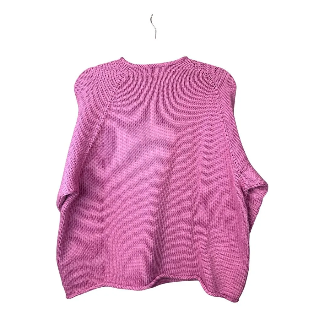 Handmade Mock Neck Knitted Long Sleeve Thick Pink Pullover Sweater Size L/XL - Image 4