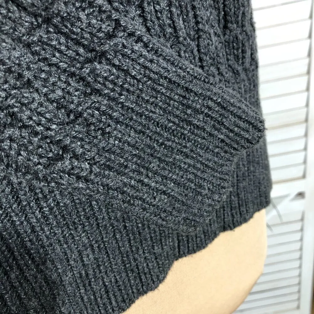 Loft Cotton Cable Knit Asymmetrical Sweater Gray Medium - Image 6