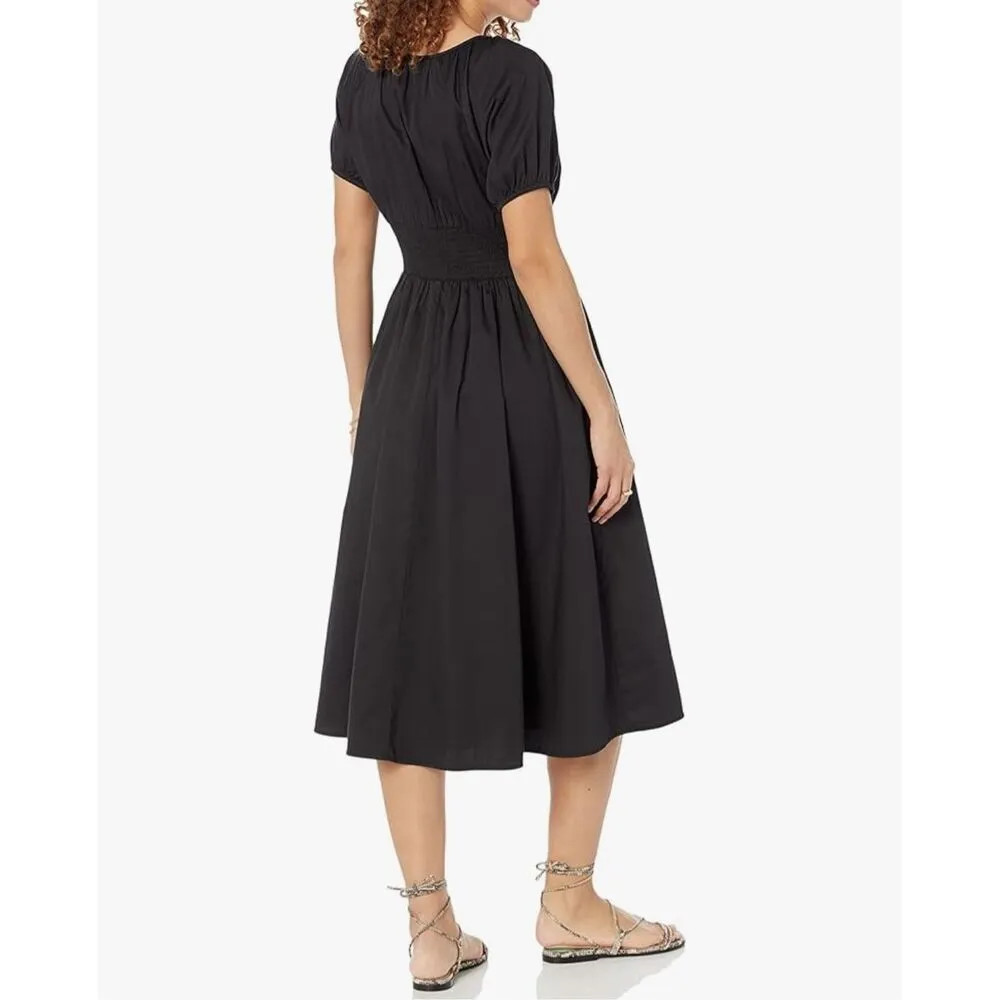 NEW Black The Drop Daksha Cotton Smocked Zipper Detail Dress XS - Image 2