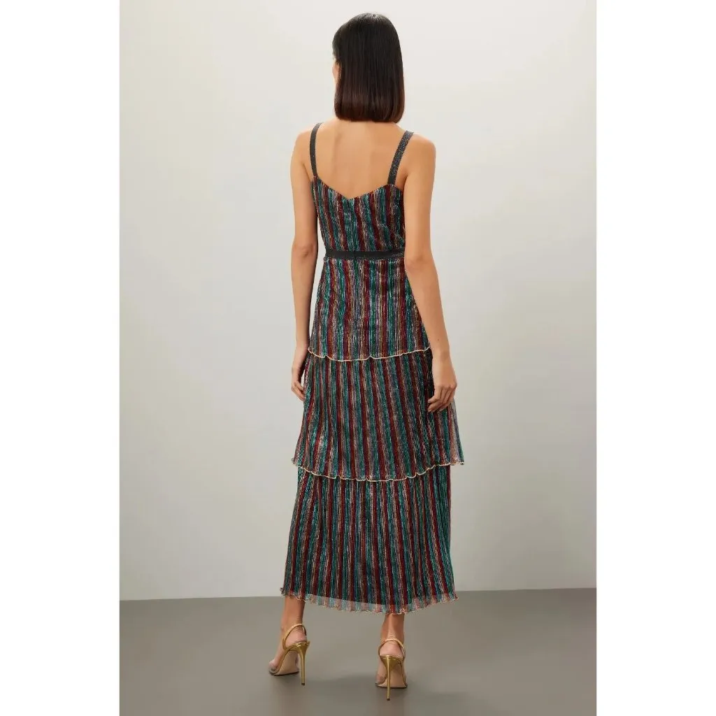 Saylor Aviva Dress in Rainbow Small New Womens Metallic Knit Midi - Image 13