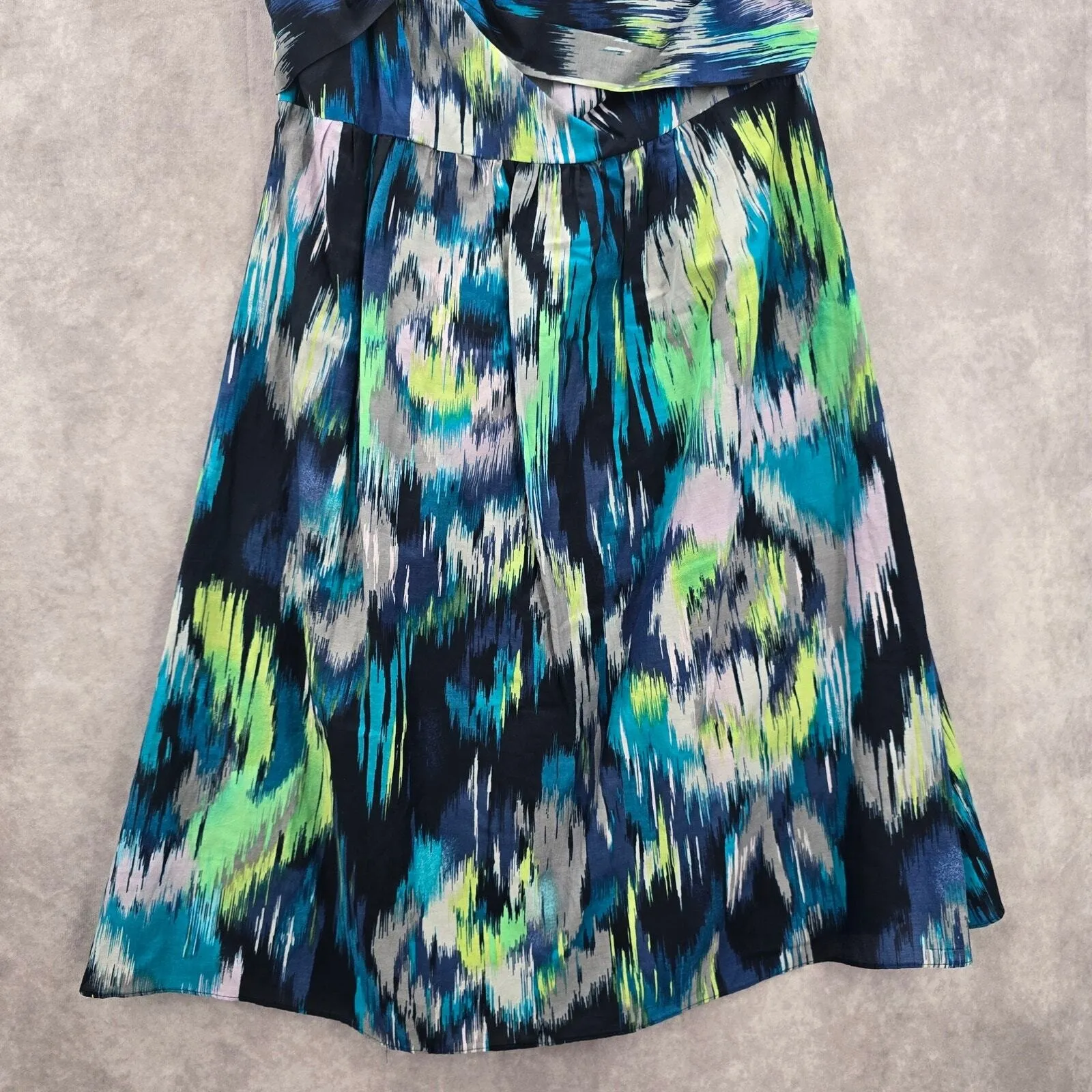 Ann Taylor Blue Green Thick One Shoulder Mini Midi Flare Abstract Dress XS 2 - Image 4