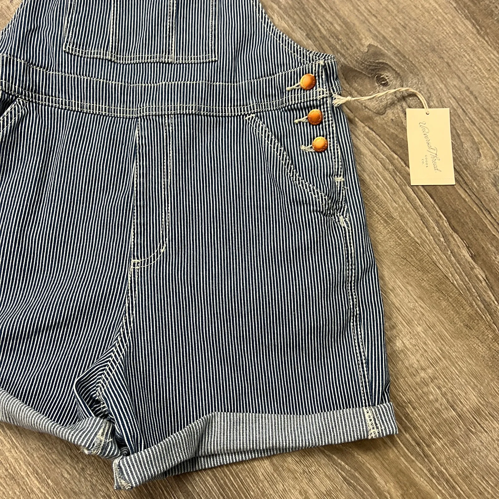 Universal Thread Women's Blue Striped Denim Boyfriend Shortalls - Size 2 - NWT - Image 5