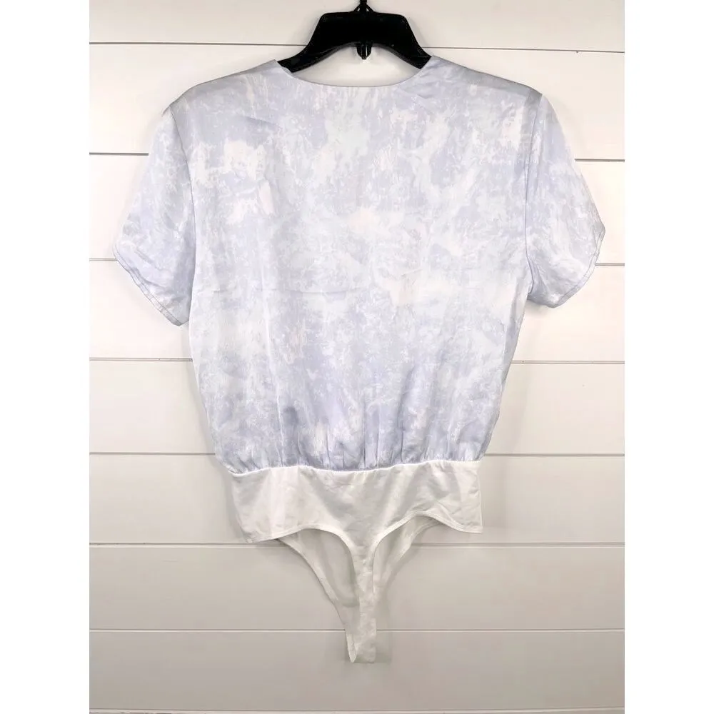 Open Edit Nordstrom Blue Print V-Neck Short Sleeve Bodysuit Sz Small - Image 6