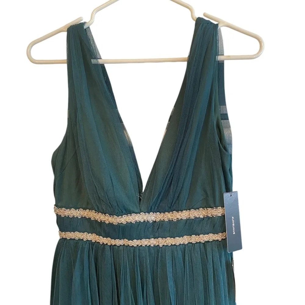 Lulus New Delightful Occasion Emerald Green Beaded Tulle Maxi NYE Dress Gown - Image 10