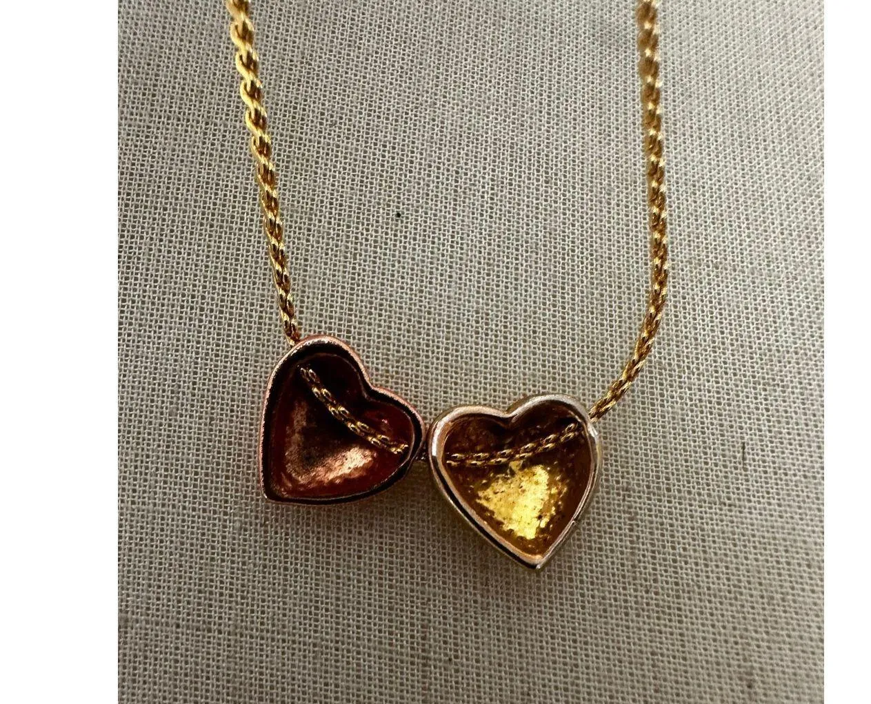 Vintage Double Heart Necklace – Gold & Copper Tone on Gold Chain - Image 4