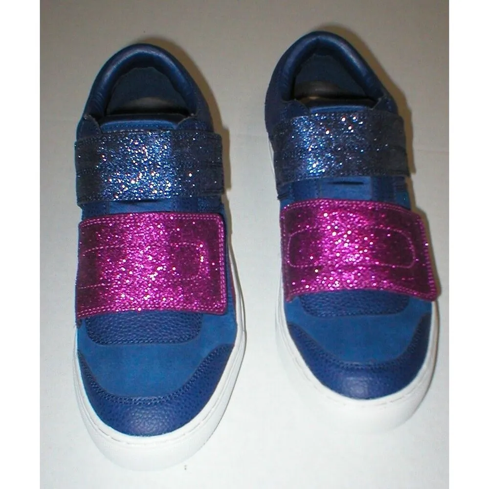 New Womens Glitter Shoes Fashion Casual Sneakers 7.5 Blue Purple Strap Skechers - Image 6