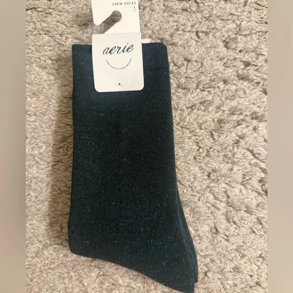 Aerie Dark Gray, Black, & Gren Glitter Sparkle Christmas Holiday Crew Socks Set - Image 7