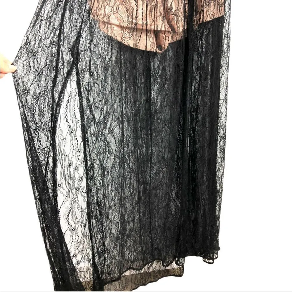 Whyte Eyelash Skirted Maxi Black Lace Sheer Romper Deep V - Image 12