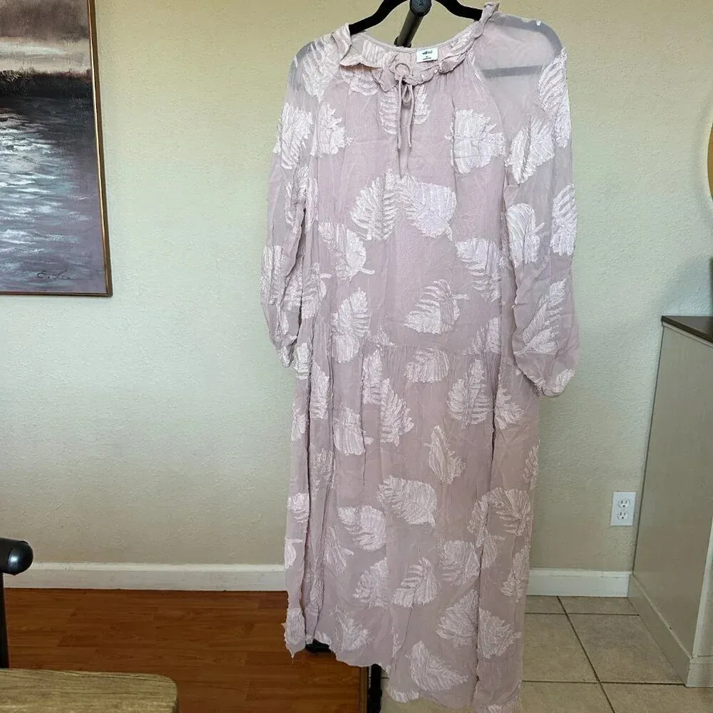 Aritzia Wilfred Pink Floral Overlay Leaves Sheer Maxi Cotton oversized‎ Dress XS - Image 5