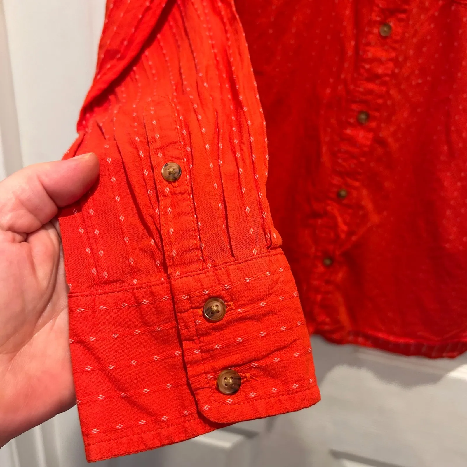 Merona‎ Orange Textured Dot Print Button Down Shirt Women's Large Career Office - Image 5