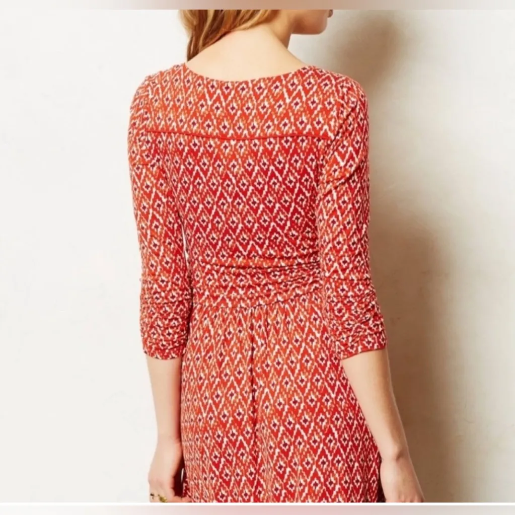 Maeve by Anthropologie Red Orange & White Ikat Print Revelations Knit Dress Sz M - Image 15