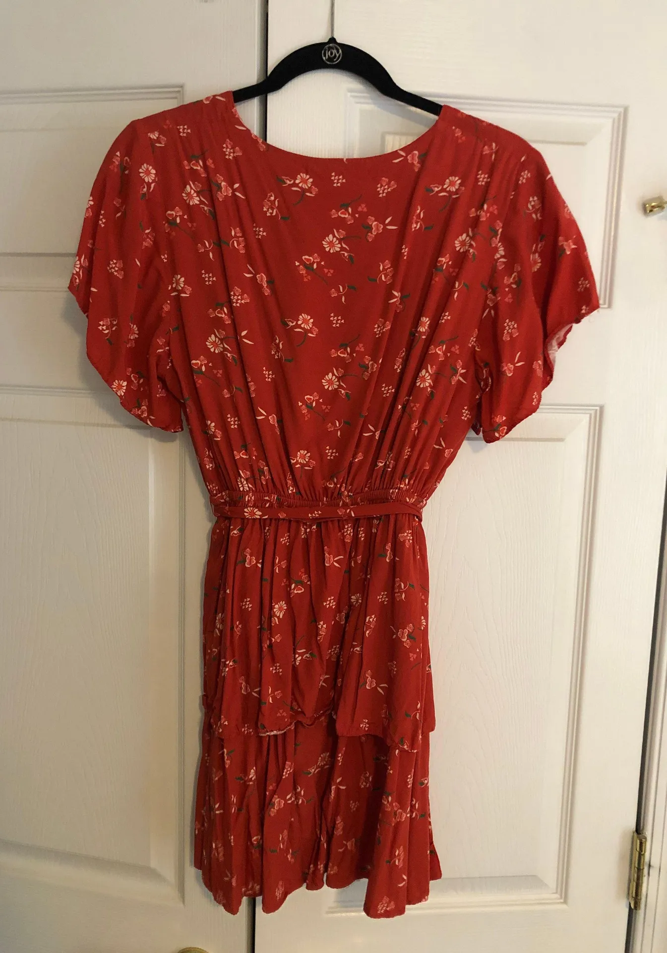 Red Floral Short Dress Size L - Image 3