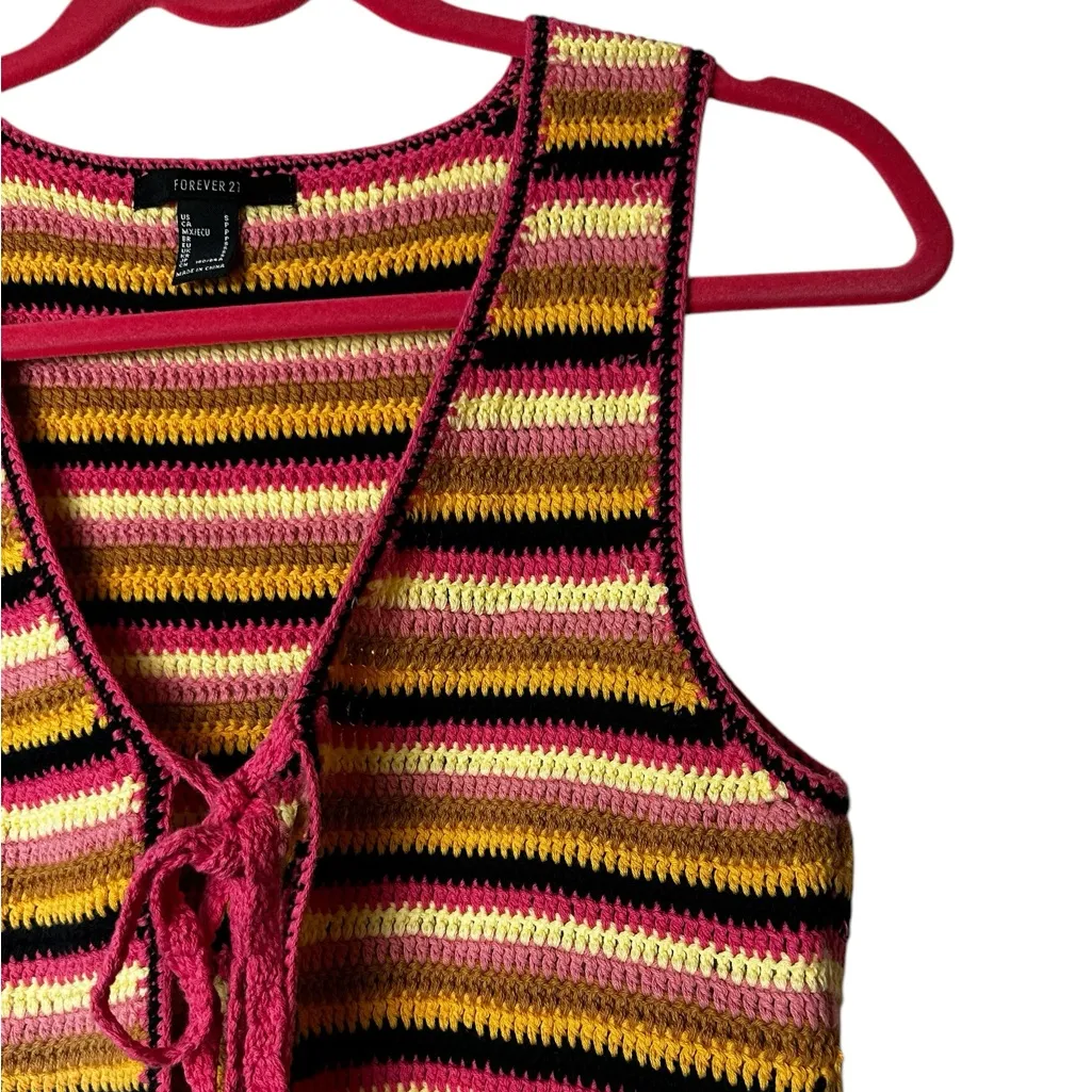 Forever 21 Crochet Knit Vest Tassel Y2K Boho Hippie Festival Size Small - Image 3