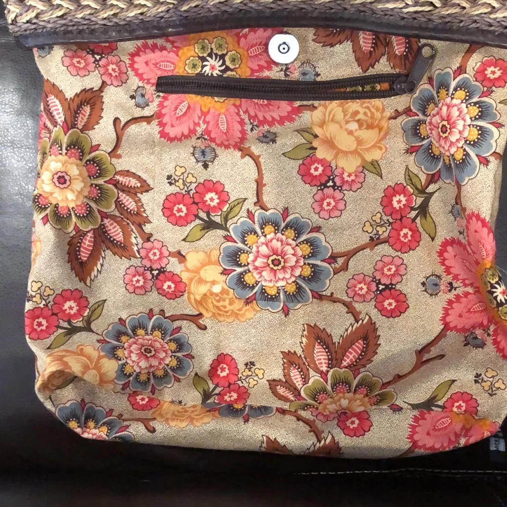 BRIGHTON Braided Straw Wicker Woven Brown Leather Top Handle Shopper Tote Charms - Image 11