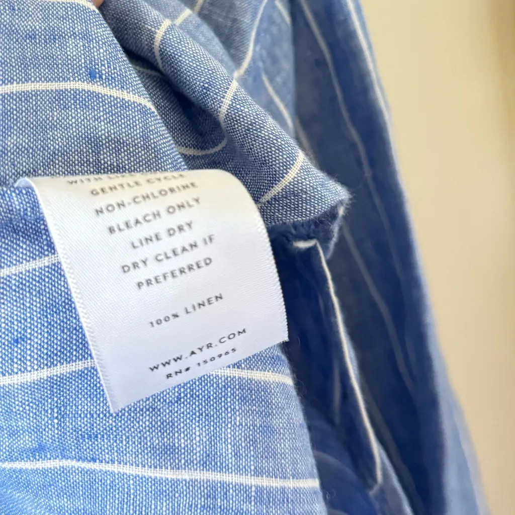 AYR Blue Striped Linen Button Down Shirt - Image 3